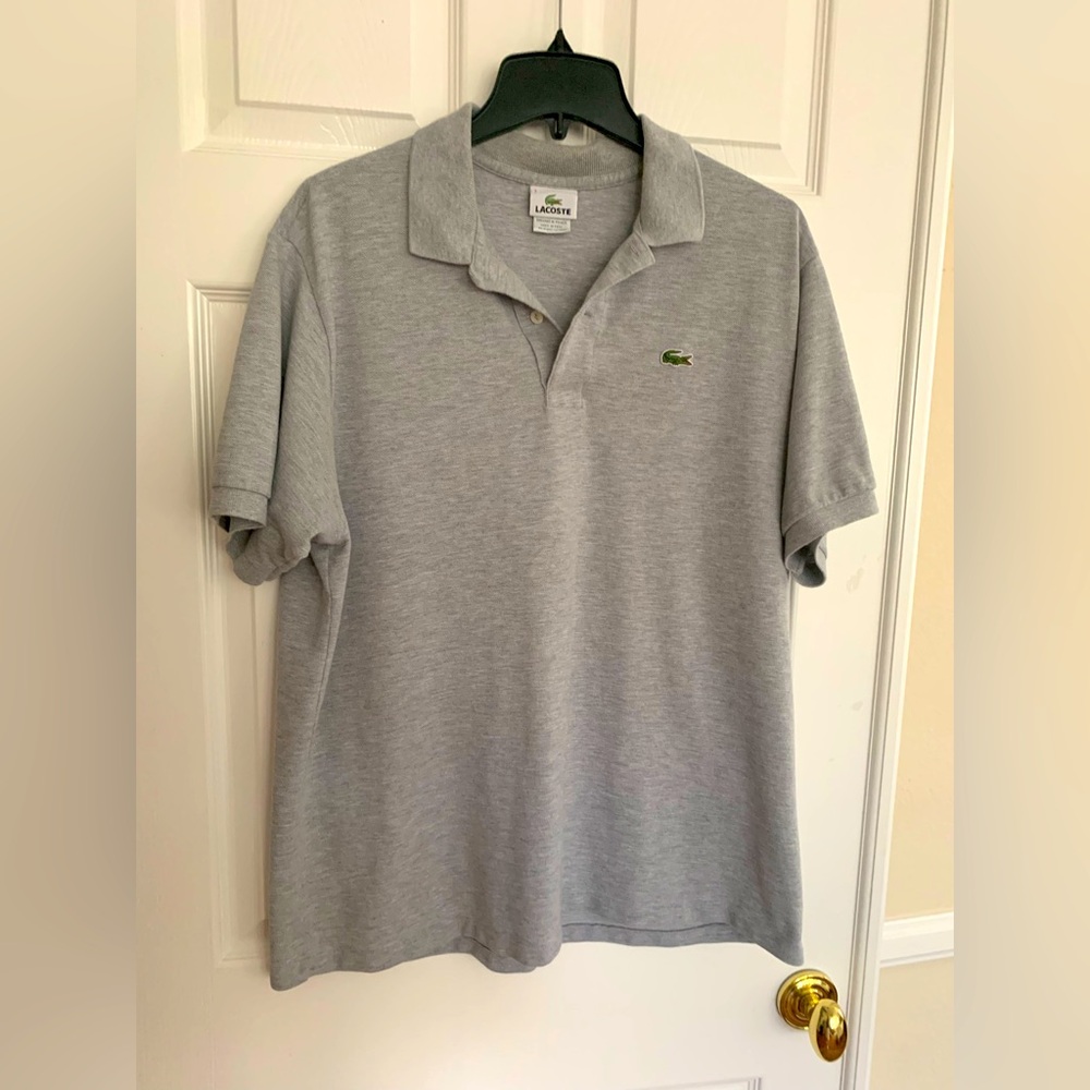 Lacoste Polo: Gray Cotton w/Logo, Short Sleeve, Large